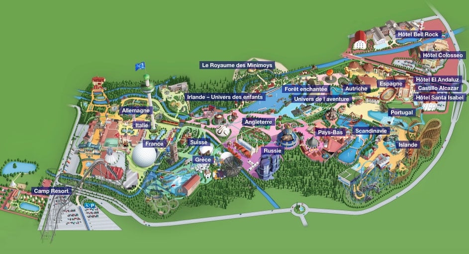 Carte des pays avec attractions d'Europa Park