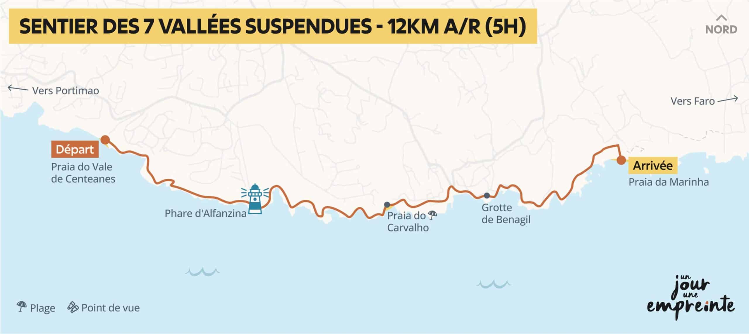 Carte du sentier des 7 vallées suspendues en Algarve Portugal