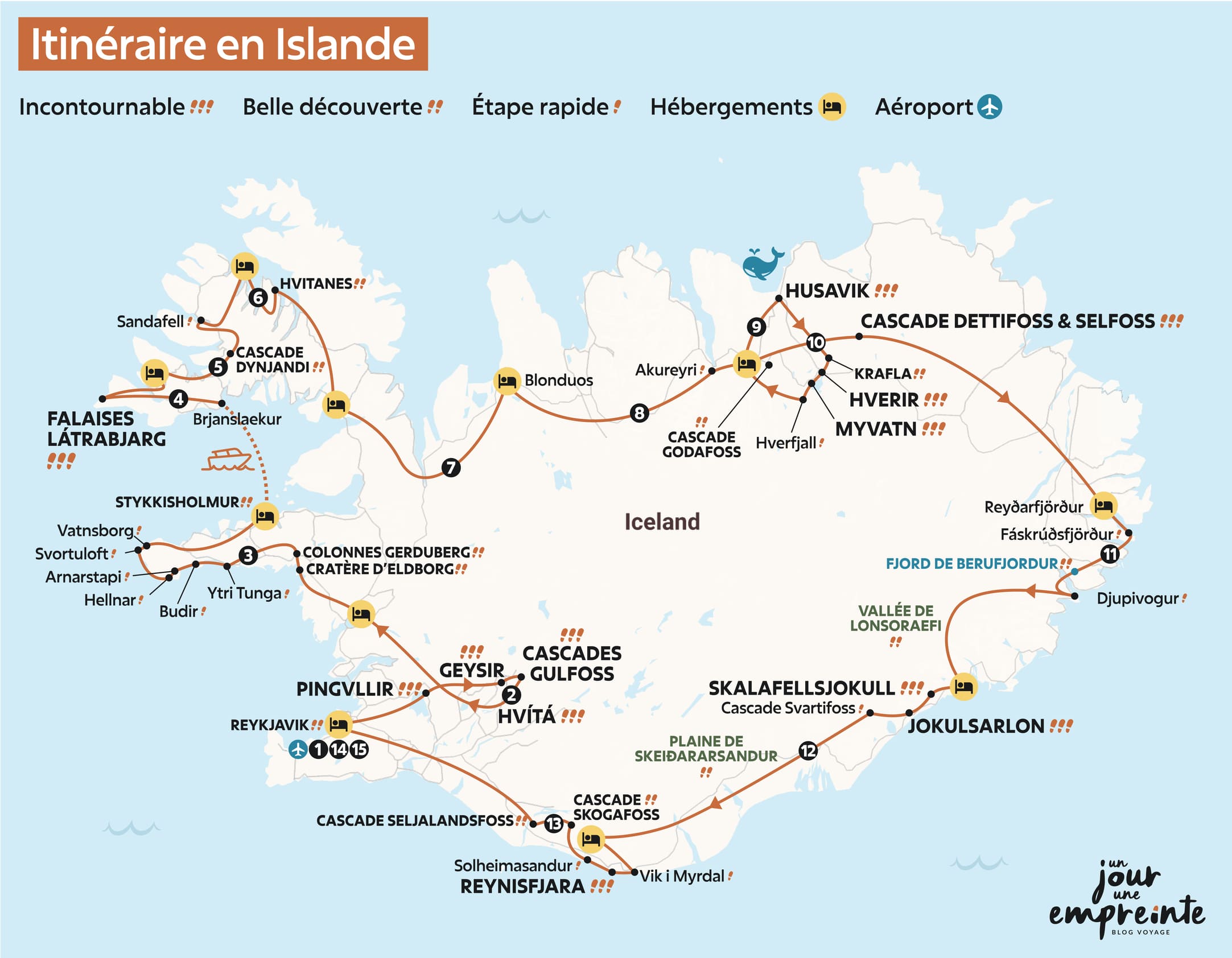 Carte itinéraire road trip en Islande